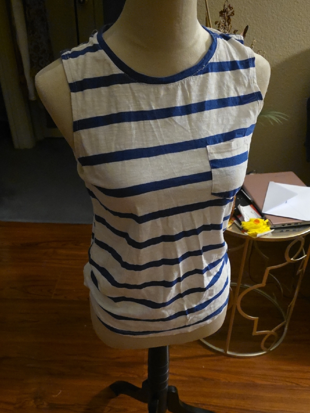 SO Blue & White Striped Sleeveless Pocket Tank